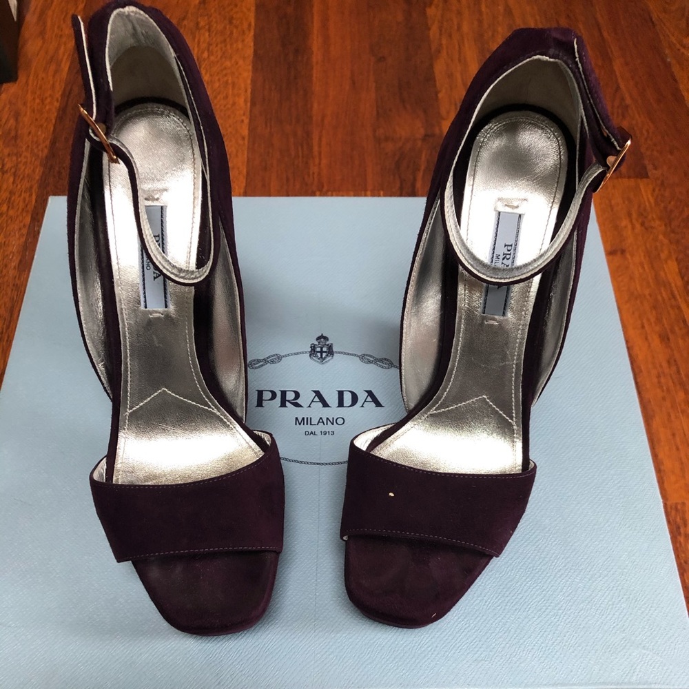 Prada Size 9 Purple Suede Ankle Strap Leather